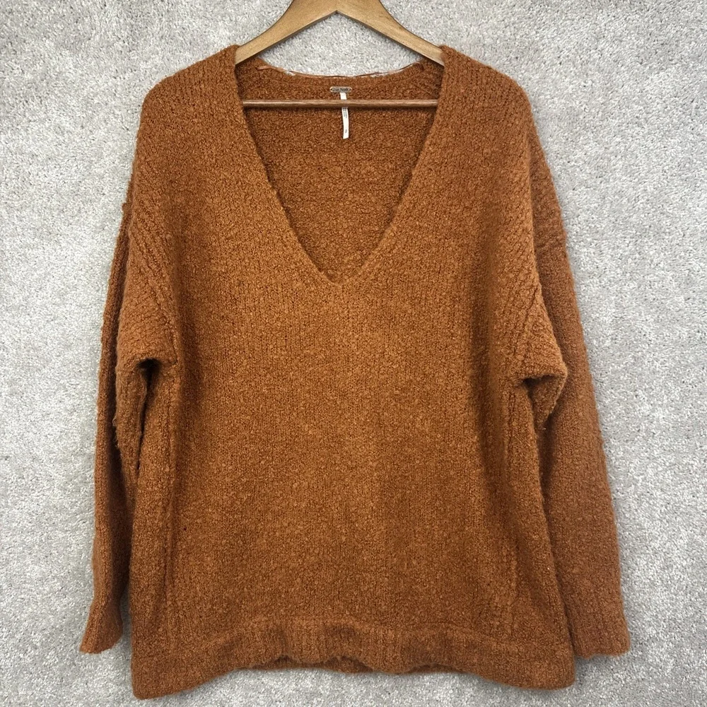 Free People Lofty‎ V-Neck Sweater Women's Size S Alpaca Blend Chenille Oversized